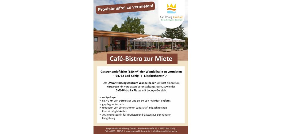 Flyer Café-Bistro zur Miete, Infos im folgenden Text