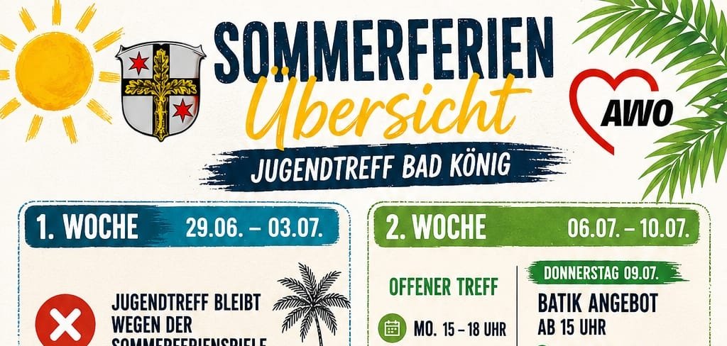 Flyer über das Ferienangebot des Jugendtreffs Bad König. Inhalt siehe Artikel.