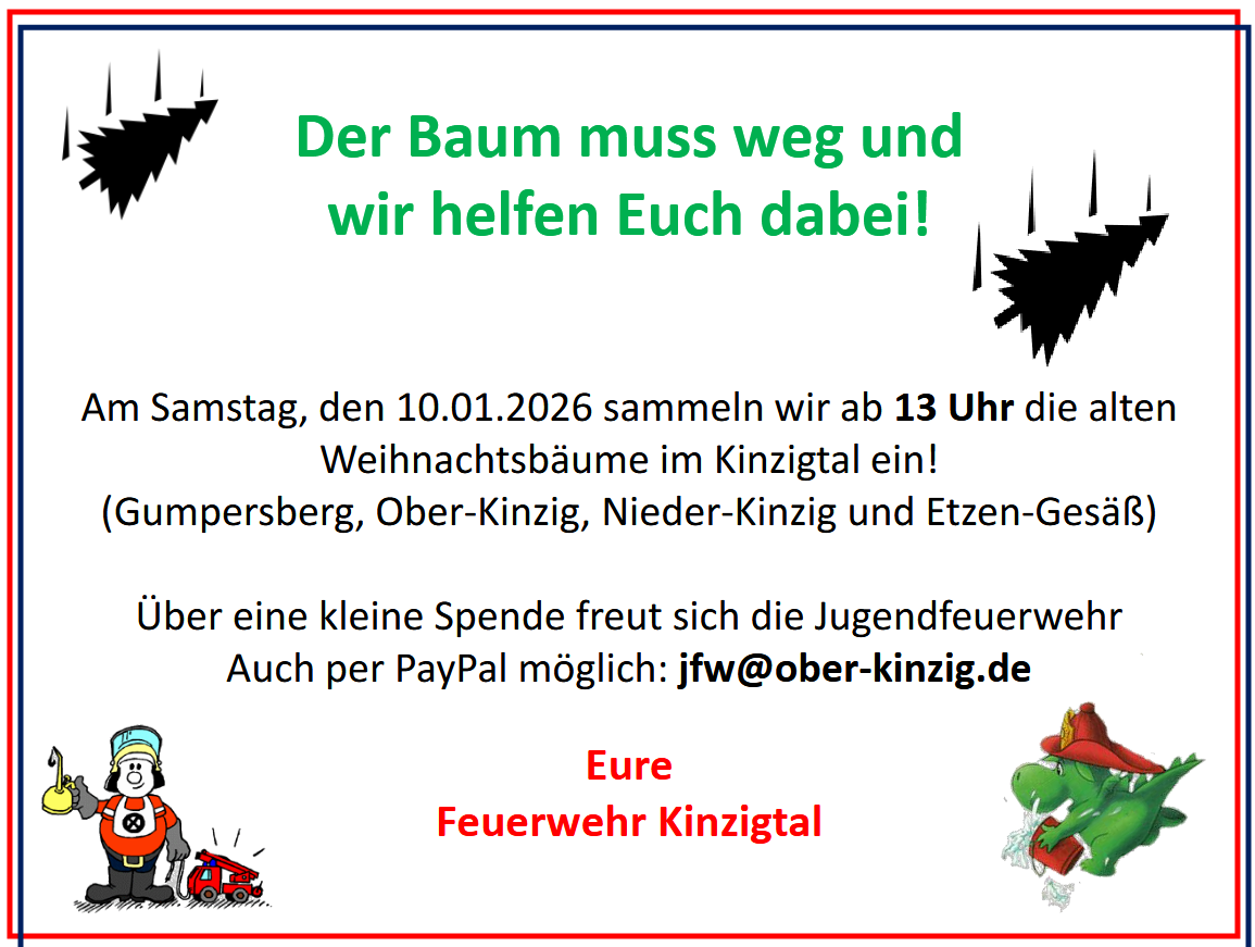 Flyer der Feuerwehr Kinzigtal über die Entsorgung der Weihnachtsbäume. Weitere Infos im folgenden Text.