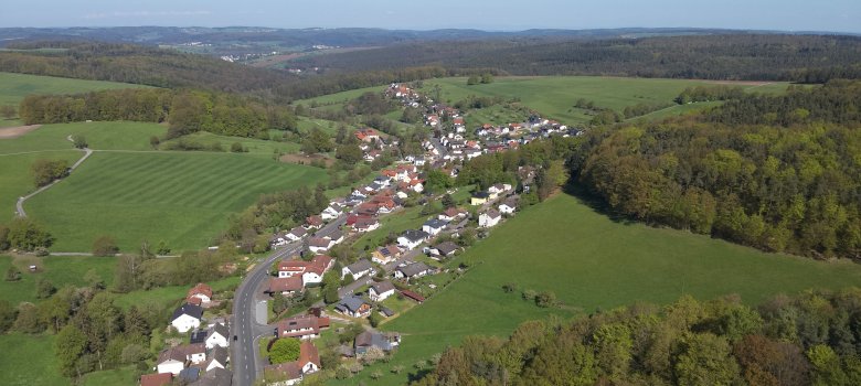 Der Stadtteil Kimbach aus der Vogelperspektive