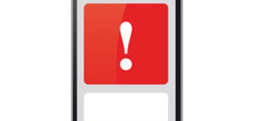 Handy mit einem Ausrufezeichen vor rotem Hintergrund