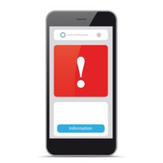 Handy mit einem Ausrufezeichen vor rotem Hintergrund