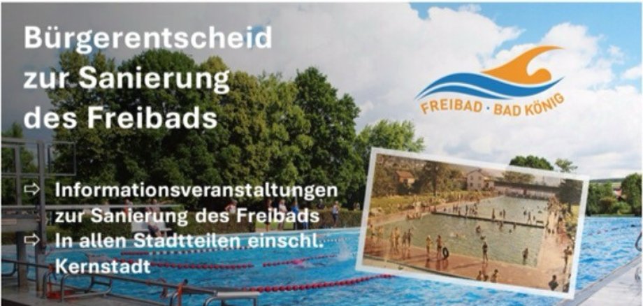 Flyer, Einladung der Infoveranstaltungen zur Sanierung des Freibads. Inhalt siehe Artikel